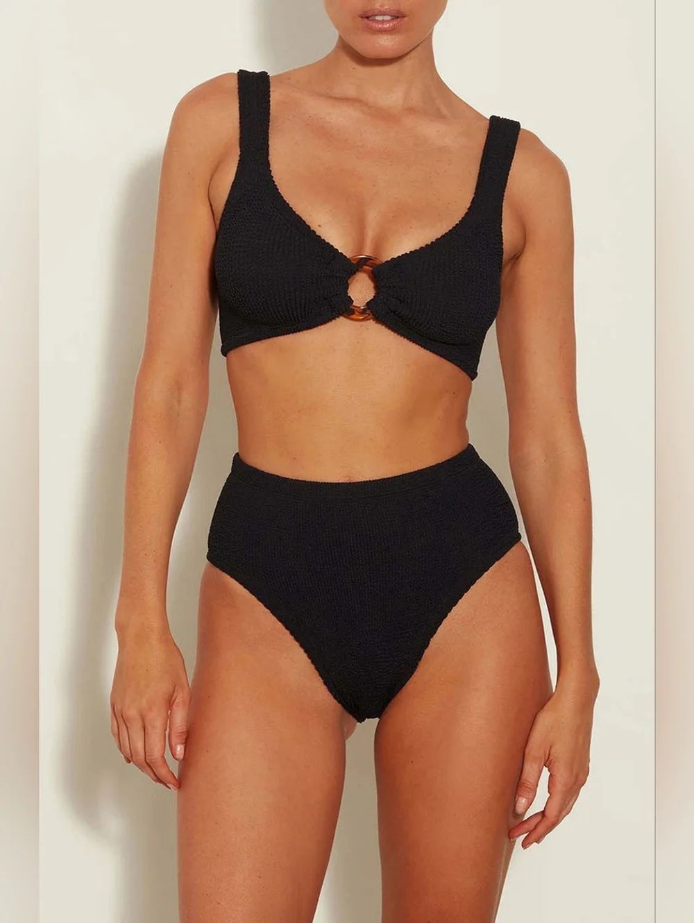 HUNZA G Black Stretch Nylon Nadine Bikini One Size SW1